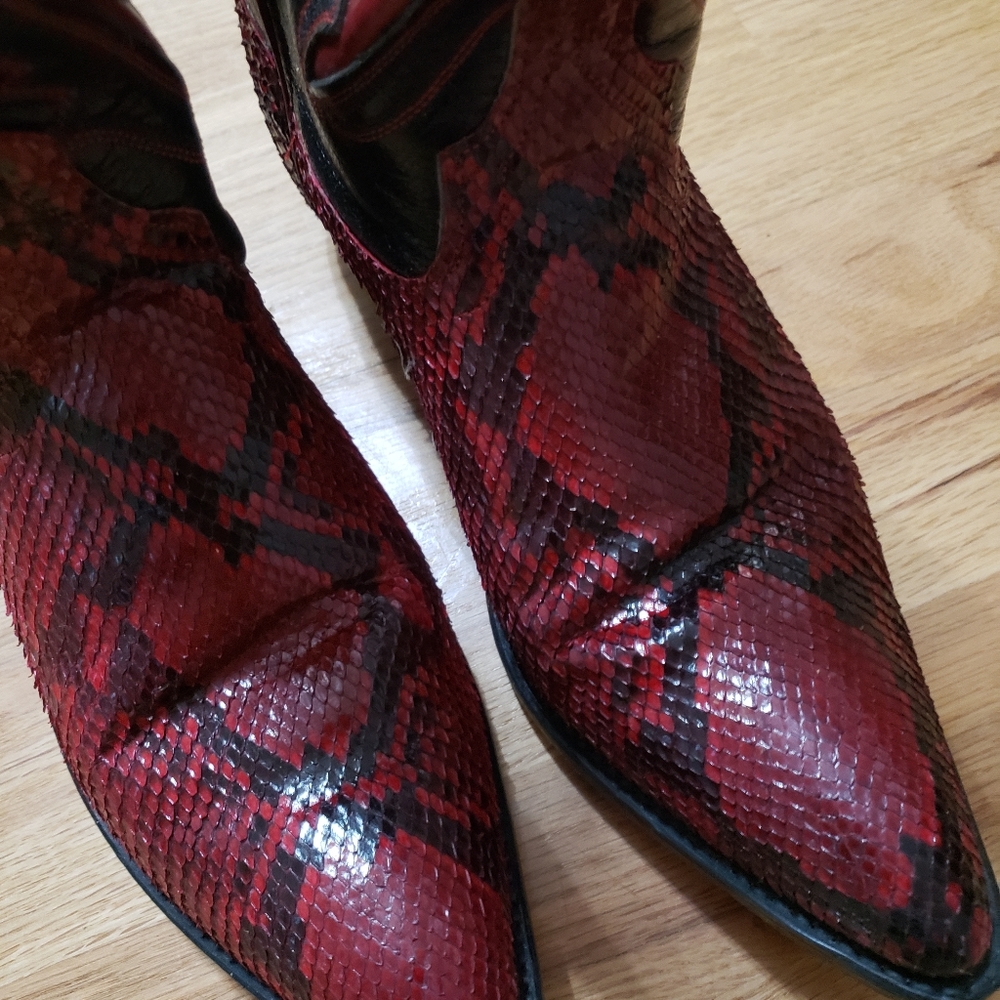 Code West Snake Skin Cowboy Boots, Red & Black, Size 7.5M - Picture 2 of 3